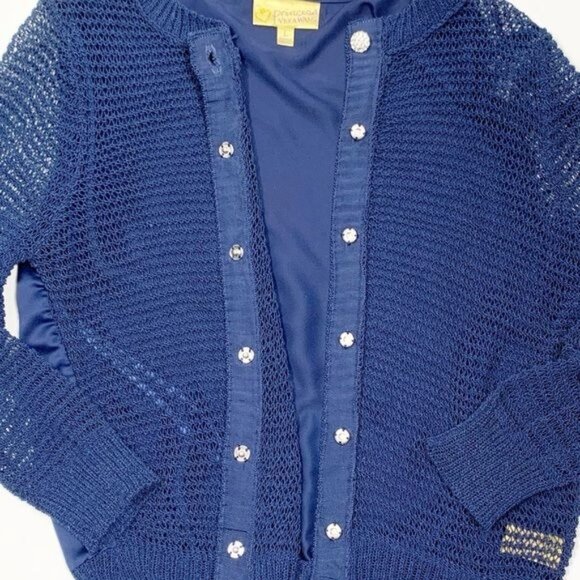 Princess Vera Wang Cropped Blue Cardigan Size Junior’s Large Small Flaw - Picture 5 of 15